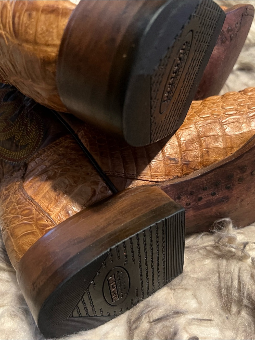 RESISTOL MEN CAIMAN & LEATHER Western Boots with Dark Brown Shaft Sz 7 D - Picture 11 of 14